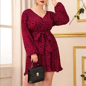 Red, Belted Cheetah Dress